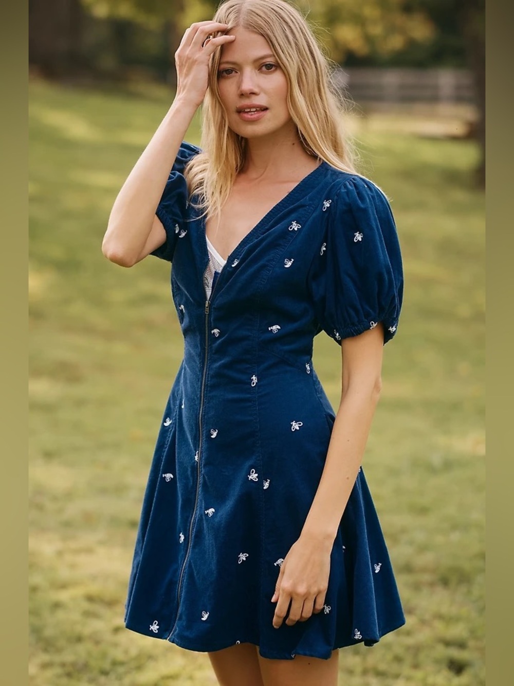 ✨ Anthropologie Calder Puff-Sleeve Corduroy Mini Dress Sz M